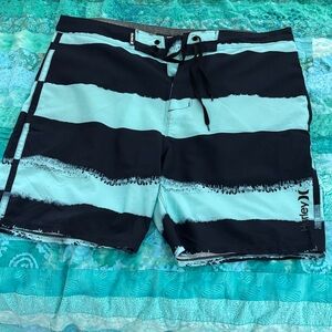 Men’s Hurley Aqua and Navy Blue Striped board shorts 
33, 18” inseam, brand new